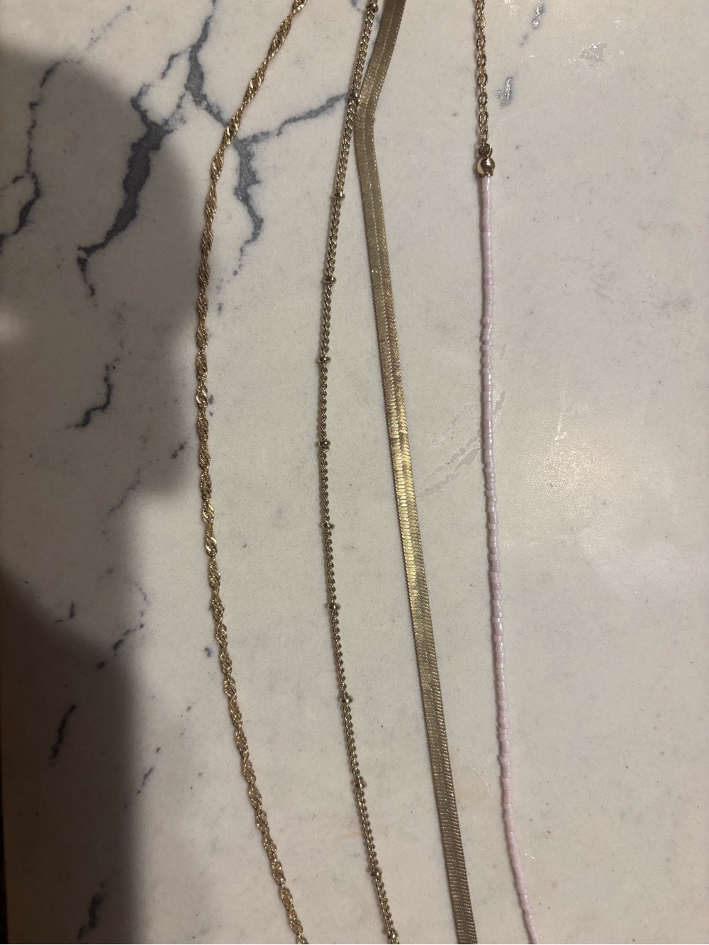 FREE PEOPLE Layered Gold Chains with Pale Pink Beaded Strand
